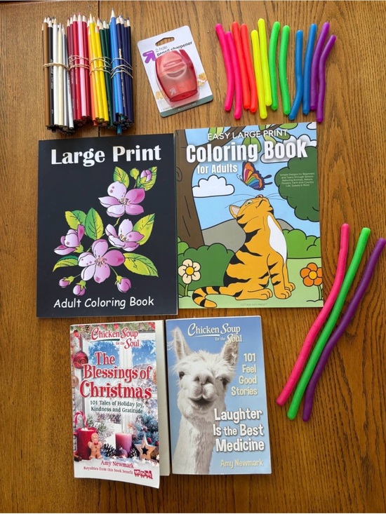 Other - Large Print Coloring Books, Colored Pencils, Short Stories, Sensory Noodles